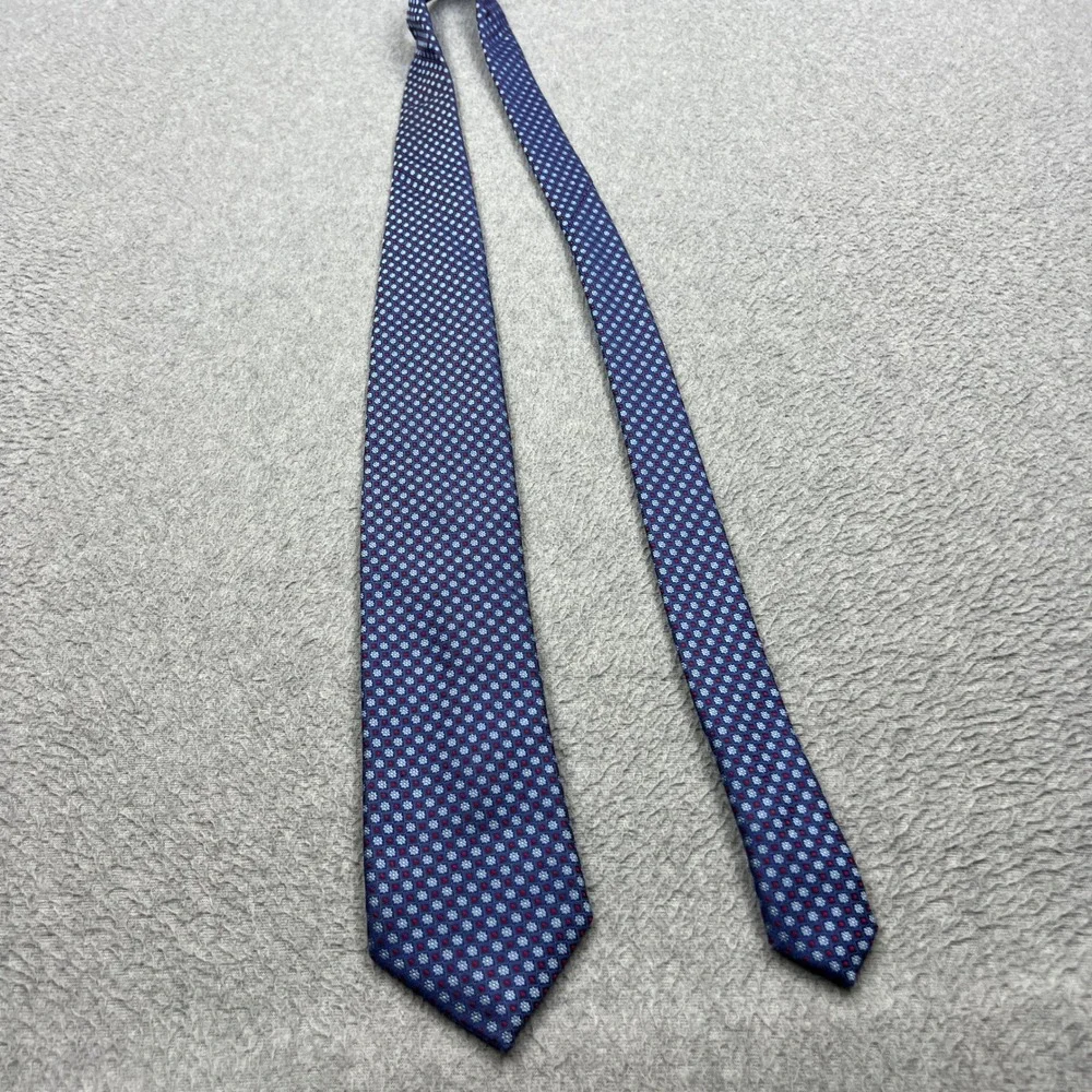 Canali 1934 Tie 100% Silk Blue Geometric Floral Medallion Check Italy Luxury